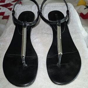 BCBG Black Leather Sandals with Silver Accent